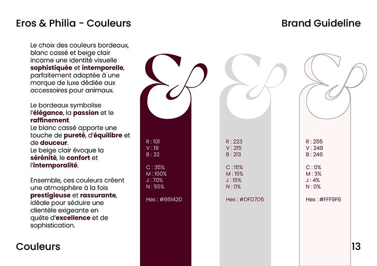 Guide colorimétrique de la marque Eros & Philia